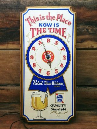 Pabst Blue Ribbon Beer Clock Vintage 1979 Bar Milwaukee " This Is The Place " Sign