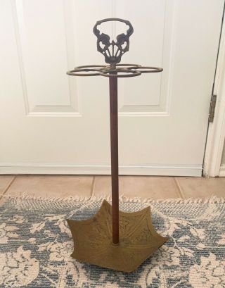 Vintage Brass Dragon Umbrella Parasol Floor Stand Holder Rack Canes 26 " 5 Ring