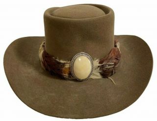 Stetson Brown Beaver Western Cowboy Hat Feather Vintage Retro 3x Beaver Size 7