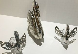 Silver Plate Swans Made In Italy Salt Cellar No Spoons & Napkin Holder Godinger