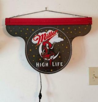 MILLER HIGH LIFE BEER GIRL ON MOON BAR LIGHT ELECTRIC SIGN ART DECO STYLE 2