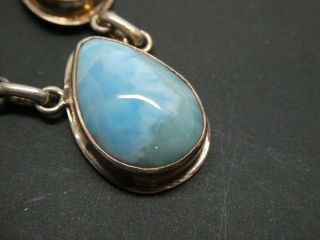 Vintage Blue Natural Larimar Teardrop Gemstone Sterling 925 Chain Necklace 19 