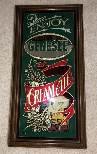 Enjoy Genesee Cream Ale Wooden Framed Mirror Beer Sign Signs & Glassworks Vtg