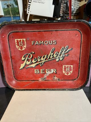 Vintage Berghoff Famous Beer Tray Advertising Bar Mancave 10.  5”x13.  25”