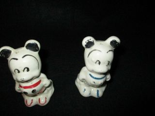 Old Walt Disney Mickey & Minnie Mouse Ceramic Salt And Pepper Shakers Vg