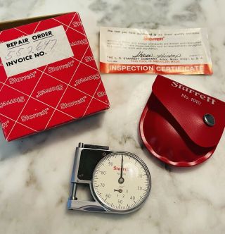 Vintage Starrett No.  1010 Dial Indicator Pocket Gage With Case And Box