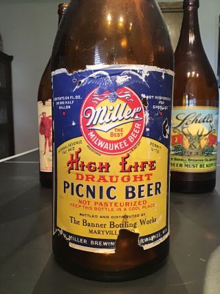 Vintage Miller High Life 1/2 Gallon Picnic Beer Paper Label Milwaukee Wi Bottle