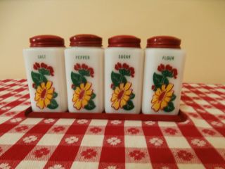 Vintage Tipp City Red And Yellow Flowers Range Set With Metal Rack