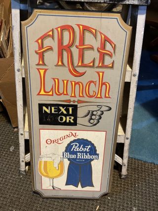 Pabst Blue Ribbon Beer Vintage Wooden Sign Lunch Next Door 11”x 24” Wood
