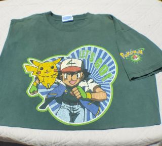 Vintage 2000 Pokemon T - Shirt Size Xl Green W Pit Holes & Sleeve Hit