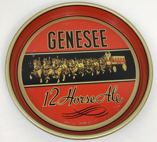 Vintage " Genesee 12 Horse Ale " Metal Beer Serving Tray (pie - Style) 13 - 3/8 " Wide