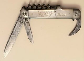 1900s Schlitz Brewing Milwaukee Wisconsin Pearl Handle Knife W/ Corkscrew P - 34 - 2