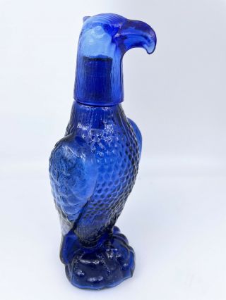 Vintage Blue Glass Eagle Decanter Shot Glass Head 11 " Tall Mid Century Exc Cond