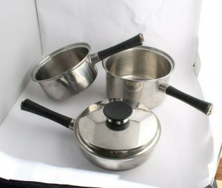 4 Pc Vtg Lustre Craft Cookware 18 - 8 Stainless 3 Ply - 2qt 3qt W Lid 7.  25 " Skillet