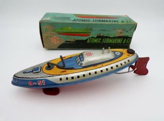 Vintage Modern Toys Japan Tin Litho 8 " Wind Up Atomic Submarine Nomura