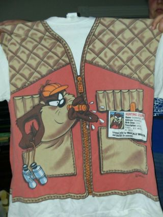 Vintage 90s Taz Looney Tunes T - Shirt Xl All Over Print Xl White Duck Hunting