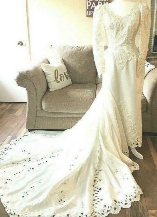 Alfred Angelo Wedding Gown With Detachable Train Wedding Dress Vintage Size 6/8