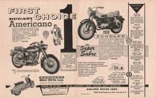 1959 Ducati Americano & Zudapp Suber Sabre - 2 - Page Vintage Motorcycle Ad