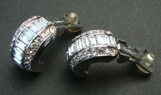 Vtg Christian Dior Half Hoop Clip Earrings Signed Pave Rhinestone Earrings 2