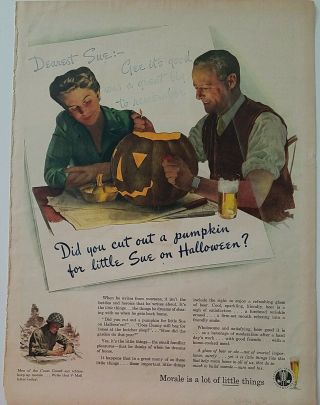 1944 Beer Brewing Industry Foundation Carving Halloween Pumpkin Vintage Ad