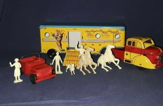 Roy Rogers Horse Trailer,  Nellybelle Jeep And Figures W/trigger & Jr.  Marx 1956