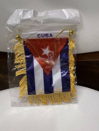 Cuba Mini Banner Flag For Car Mirror 2 Sided With Coats Of Arm On The Other Side