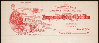 Vintage letterhead IMPROVED ORDER OF RED MEN Albany York old stock exc, 2