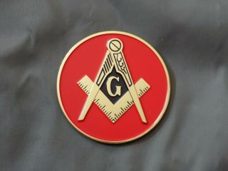 Masonic 3 " Red Car Emblem Square Compass Master Mason Metal Freemason