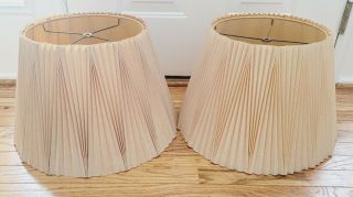 Two Vtg Knife Pleated Fabric Lamp Shade Bell Empire Stiffel Rembrandt 12 " Tall