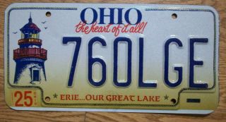 Single Ohio License Plate - 760lge - Eire.  Our Great Lake - Lighthouse