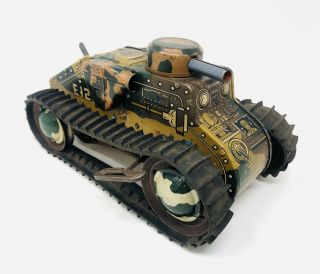 Vintage Marx E12 Toy Tin Litho Wind Up Tank Military Army Camo A21
