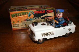 Tn Nomura Toys Police Car O/ Box Battery Operated Tin Litho Toy Made In Japan Nr