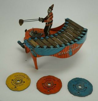 Vintage Wolverine Zilotone Xylophone Mechanical Wind - Up Toy With 3 Discs