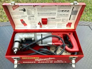 Vintage Milwaukee Heavyduty Corded 1/2 " Right Angle Drill,  Metal Case Reversible