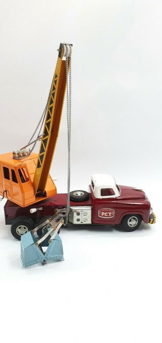 Tin Toy P.  C.  T.  Power Construction Truck & Crane Battery Operated Japan