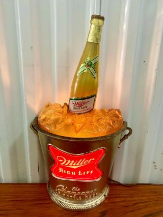 Vintage Miller High Life Beer Ice Bucket & Bottle Advertising Light Up Sign