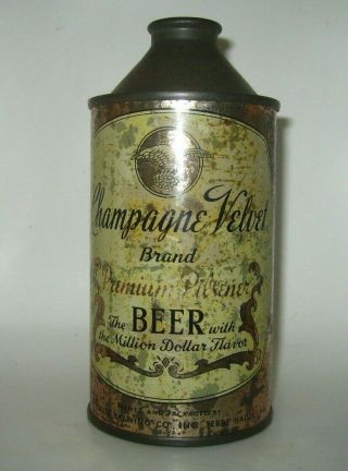 Old Champagne Velvet Cone Top Beer Can August 11,  1944 Terre Haute,  Indiana Irtp