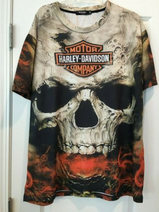 Dykhaily 2xl Harley Davidson T - Shirt W/ Skull Front And Back -
