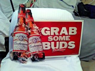 Budweiser " Grab Some Buds " Metal Sign