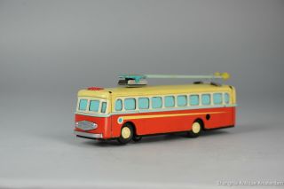 Antique Red China Tin Toy Prc Chinese Ms 705 Trolley Bus Shanghai Mf Me Ms Old