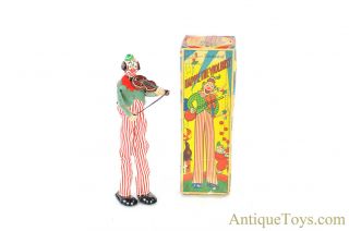 Tps Toplay,  Ltd.  Tin Litho Windup “mechanical Happy The Violinist” Clown