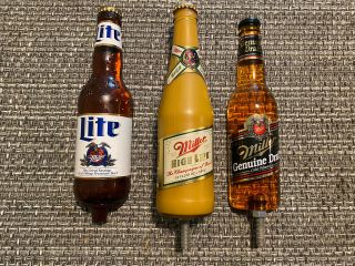 Vintage Miller Beer Bottle Draft Tap Handles Mgd Lite High Life