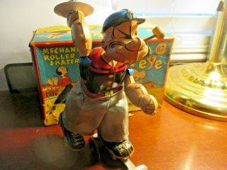 Vintage Linemar “marx” Popeye The Roller Skater Wind - Up Tin Toy W/box