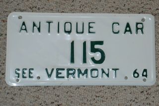 Vermont License Plate 1964 Antique Car 115