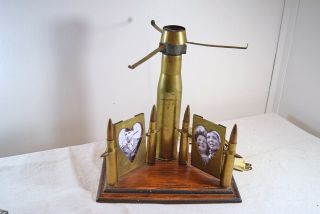 Vtg 1940s Trench Art Brass Shell Casing Bullet Table Lamp Light Heart Frame Wwii