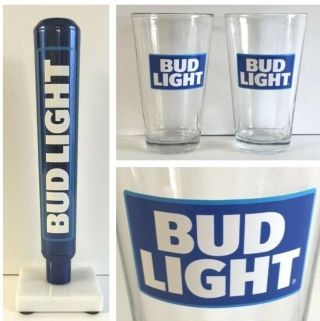 Bud Light Beer Tap Handle 12 " Tall & Pint Glass Set Of Two (2) - &