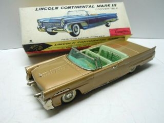 11 " Japan Bandai Tin Friction 1959 Lincoln Mark Lll Convertibe W/box.  A, .