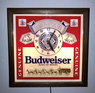 Vintage 1990 Budweiser Clydesdale Lighted Clock Beer Sign Anheuser Busch