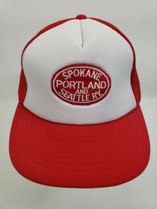 Spokane Portland And Seattle Railroad Patch Hat Cap Trucker Snapback Red Vintage