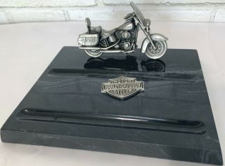 Harley Davidson Motorcycles Pewter & Marble Desk Pen Holder (as - Is)